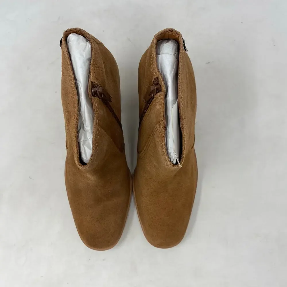 Lucky Brand Boots Pellyon Brown Suede Leather Block Heel Ankle Womens Size 6
